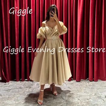 Giggle Šifon A-line Off-the-ramo Ruffle Priljubljena Formalno Elegent Maturantski Obleki Čaj Dolžina Večer Stranka Obleke za Ženske 2023