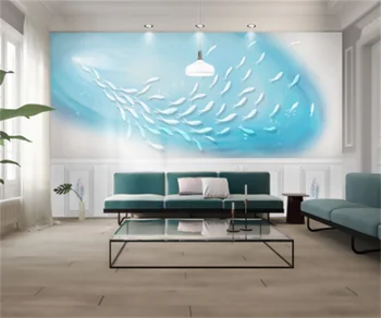 Po meri Nordijska 3D stereo ustvarjalne majhne sveže modro morje, ribe TV sliko za ozadje začetnega dekoracijo stensko slikarstvo ozadje