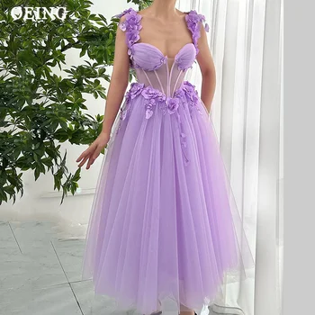 OEING Elegantno Sivke Til Cvetje Prom Obleke Ljubica Fairy Princess Appliques Večerne Vestidos Formalno Stranko Obleko