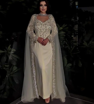Pravljična Žensk v Savdski Arabiji Prom Obleke Sparkly Stranka Obleke, Dolge Rokave Kroglice Gleženj-Dolžina Cape Dubaj Ženske Luksuzni Evenin