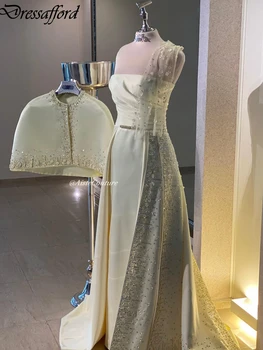 Luksuzni Brez Naramnic Beading Sequined Dubaj A-Line Večerno Obleko Z Jakno Kristalno Uradna Stranka Nositi Obleke