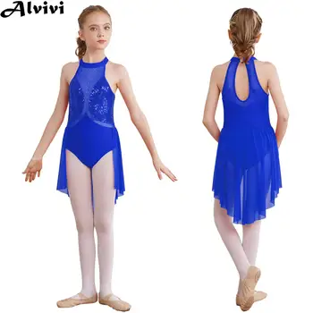 Otroci, Dekleta, Lirično Plesno Obleko Brez Rokavov Bleščica Leotard Dancewear Umetnostno Drsanje Balet V Ritmični Gimnastiki Uspešnosti Kostum