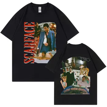 Vintage 90. Filma Scarface Al Pacino Tony Montana T-shirt Dvojno Stranicami Grafika, Tiskanje Prevelike majice Hip Hop Punk Ulične