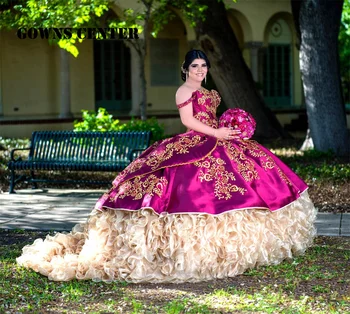 Charro Quinceanera Obleke Vezene Ruffle Mehiški Slog Princesa Sladko 15 Obleko 16 Dekleta Korzet Maškarada Maturantski Obleki