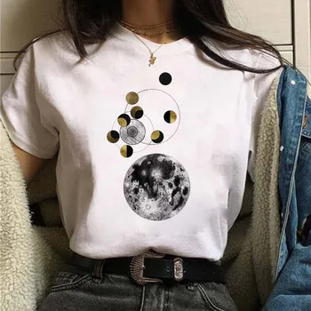 Lunine T shirt Oblike Lune Astrologija Prostor Lepe Ženske Mrk Lune Medzvezdni orbito zemljevid y2k Bela tees