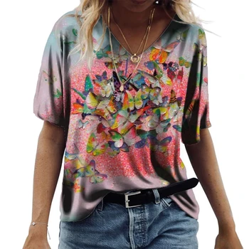 2024 Novo Osvežujoča Poletna ženska Oblačila Lep Cvetlični Vzorec T-Shirt 3d Tiskanih Proti-Vrat Šport Priložnostne Kratka Sleeved Vrh