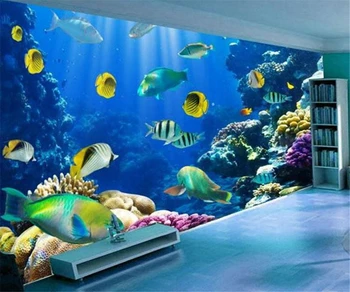 Po meri Plitvina morskih rib dnevna soba, samolepilne, zidana v ozadju stene otroške sobe de papel parede 3d ozadje