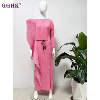 GGHK Miyake Naguban Ruffle Design Elegantne Ženske obleke Barva Svoboden Plus Velikost Načrt Luksuzni Večer Stranka Obleke