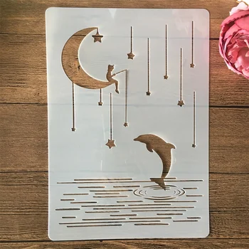 A4 29 cm Luna Ribolov Dolphin Meteor DIY Layering Matrice Stensko Slikarstvo Album Kolorit Reliefi Album Dekorativni Predlogo