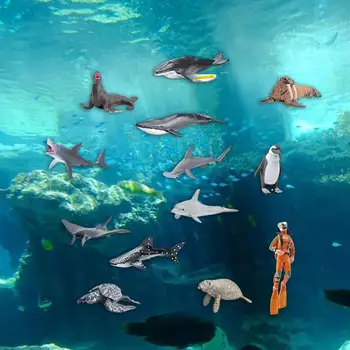 13Pcs Morskih Živali Nastavite Bitja Figurice Simulacije Živali Model Mini Igrača Živali za Predšolske Igrača Starosti 5 6 7 8 Let