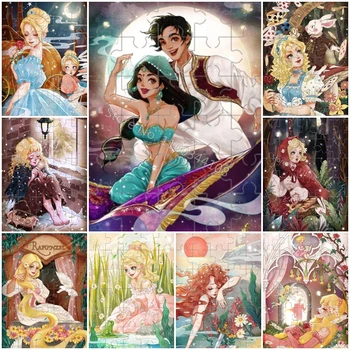 35 Kosov Disney Princess Jigsaw Uganke Alice Ariel Pepelka Puzzle Preproste Risanke Ročno Darilo za Otroke Puzzle Igre
