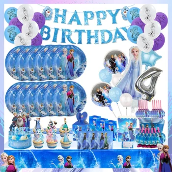 Disney Zamrznjene Rojstni Okraski, Ana Elsa Princesa Balon Otroci Namizni Pribor Papirnate Skodelice Plošče Napkin Baby Tuš Dobave