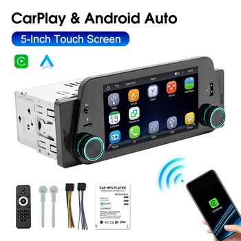 1Din Avtomobilski Stereo Brezžična CarPlay Android Auto Avto Radio 5-Palčni Zaslon na Dotik, Bluetooth Prostoročno Klicanje USB Mirrorlink Avdio Sistema