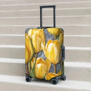 Rumenih Tulipanov Cvet Kovček Kritje Akvarel Rastlin Poslovnih Varstvo Počitnice Elastična Prtljage Dobave