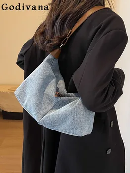 Korejski Barva Ženske Ramo Torbe, Horizontalno Kvadratnih Vrečko Modnega Jeansa Torba All-Tekmo Messenger Bag Tote Vrečke