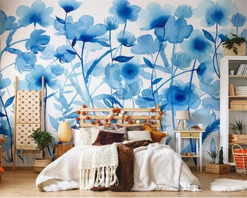 beibehang po Meri sodobnega novo papier peint Nordijska modra akvarel cvetje, dnevna soba, TV ozadju de papel parede ozadje