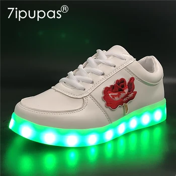 7ipupas EUR 30-44 Rose Priložnostne Svetlobna Zavezat Osvetljeno čevelj za Fant&Dekle žareče zavezat Otrok Polnilnik USB Light Up čevlje, copate