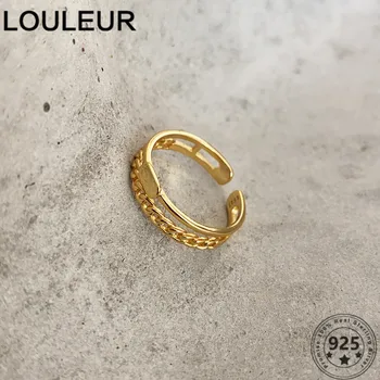 LouLeur 2020 Trend 925 Sterling Srebrni Prstan Preprost Dvojno Plast Zlati Obročki Za Ženske Dnevno Nakita Iz Srebra 925 Nakit