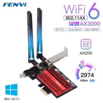 3000Mbps FV-AX3000 AX200 WiFi 6 PCI-E BT5.2 Dual Band 2,4 G/5Ghz Gaming Wireless PCIe Card Adapter 802.11 AX Za Zmago 10/11 Namizje