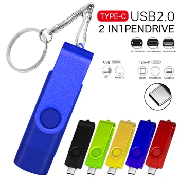 2 v 1 TIP C za Mobilni Telefon USB ključek 32GB 64GB 128GB Vrtljiva Črni Memory Stick Zelena Pogon Rdeče Pendrive Modra U Disk