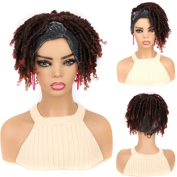 Trak za lase, Lasulje, za Črne Ženske Sintetičnih Kratek Afro Kinky Kodraste Glave-Zaviti Lasulje 2 v 1 Turban Vrvico Visoko Puff False Lase