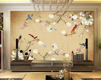 3d ozadje po meri, zidana Kitajski slog ročno poslikano pikolovski rože in ptice v ozadju stene dnevna soba, spalnica dekoracijo