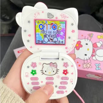 Sanrio Pozdravljeni Kittyoriginal Kawaii Flip Telefon Risanka Srčkan Roza Bel Mini Telefon Rojstni Dan Moda Igrače Model