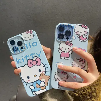 Kawaii Sanrio Hello Kitty Anime Slika Iphone14Pro/11P Primeru Telefon All Inclusive Objektiv Anti-Padec Ip13/12Pro Trdo Lupino Dekle Darilo