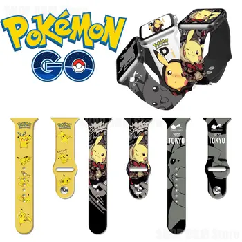 Pokemon Pikachu Silikonski Trak za Apple Watch Band 44 40 42 44 mm 38 mm 45 mm Watchband Zapestnica za iwatch SE 7 6 5 4 3 2 Darila