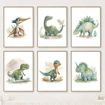 Risanka Dinozaver Džungle Kawaii Dino Baby Tuš Plakat Vrtec Platno Stensko Slikarstvo Umetnost Natisniti Sliko Otrok, Otroci Soba Dekor