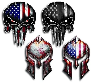 Za Različne Paket Spartan Čelada Punisher Lobanje Molon Labe Nalepke Nalepke Laber ZDA Zastavo(4 Pack)