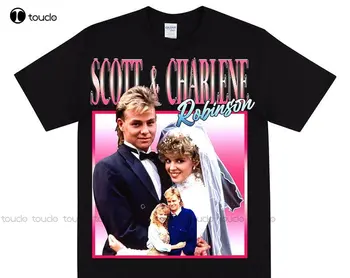 Scott & Charlene T-Shirt Za Sosede Navijači 90. LETIH Avstralsko Pop Kulture Scott In Charlene JE Poroka Retro 1980 Tshirt