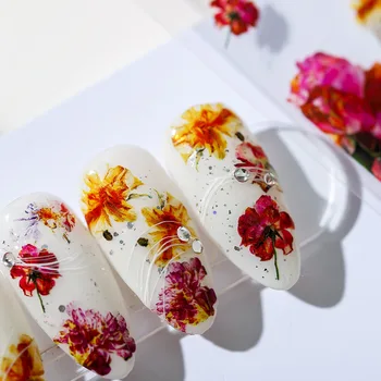 Posušeno Cvetje Nail Art Okraski Nalepke Rose Češnje Cvetovi Pomladi 3D Self Lepilo za Nohte Decals Debelo Dropshipping