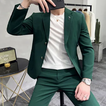 2023New moške obleko obleka (obleka + hlače) moda plima lep korejska različica slim Britanski obleko moške poliester dva-delni set