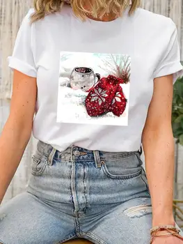 Tee Vrh Dama Božič Novo Leto, Kratek Rokav, Tiskanje Lep Sezone Trend Srčkan Moda za Ženske Majica Oblačila Oblačila Graphic T-shirt