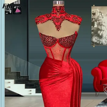 Rdeča Nosorogovo Večerne Obleke Turški Dubaj Morska Deklica Dolgo Slaven Prom Oblačenja Arabski Luksuzni Ženske Couture Stranka Obleko Vestidos